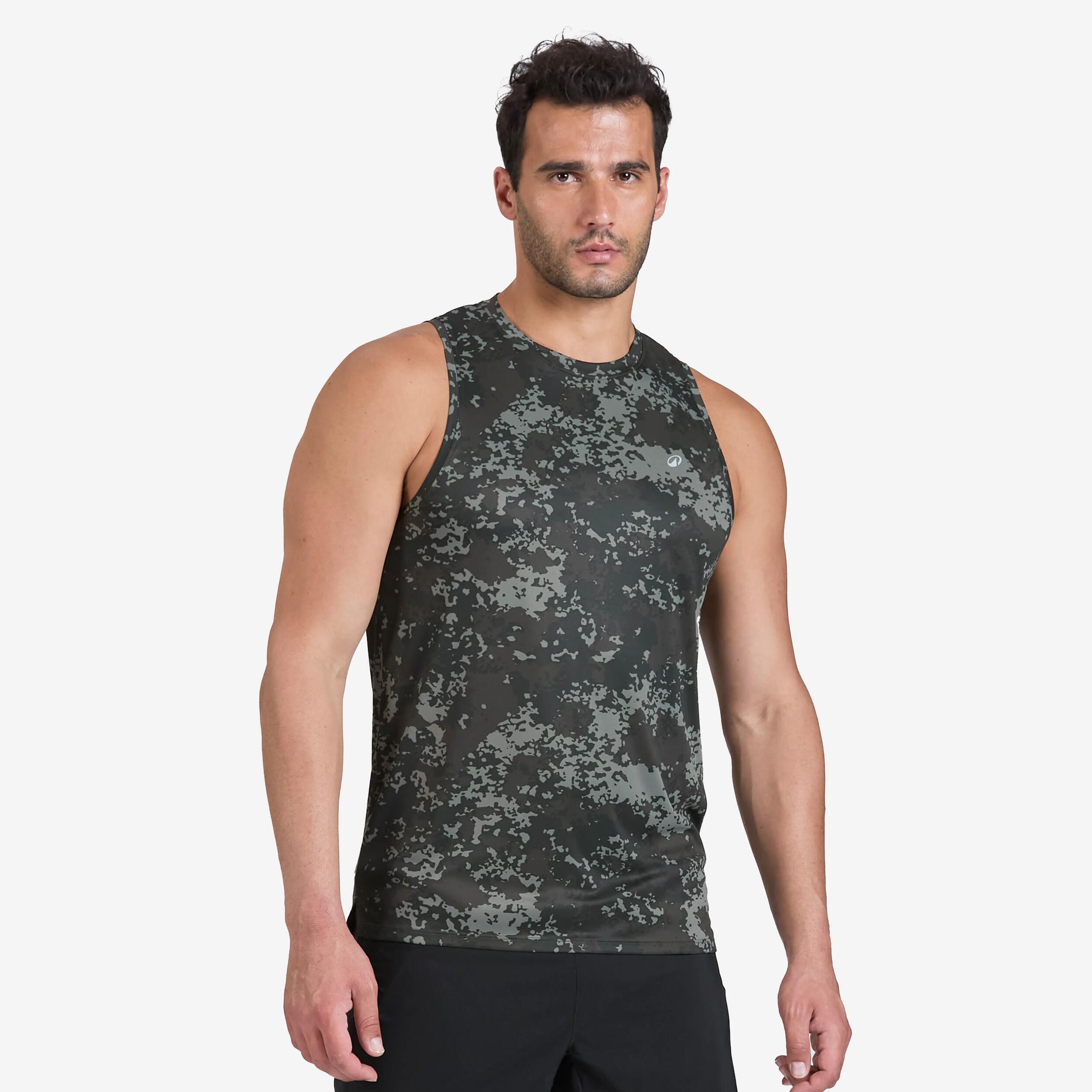 DOMYOS Pánske priedušné fitness tielko kaki zelená 349@2XL-DOMYOS
