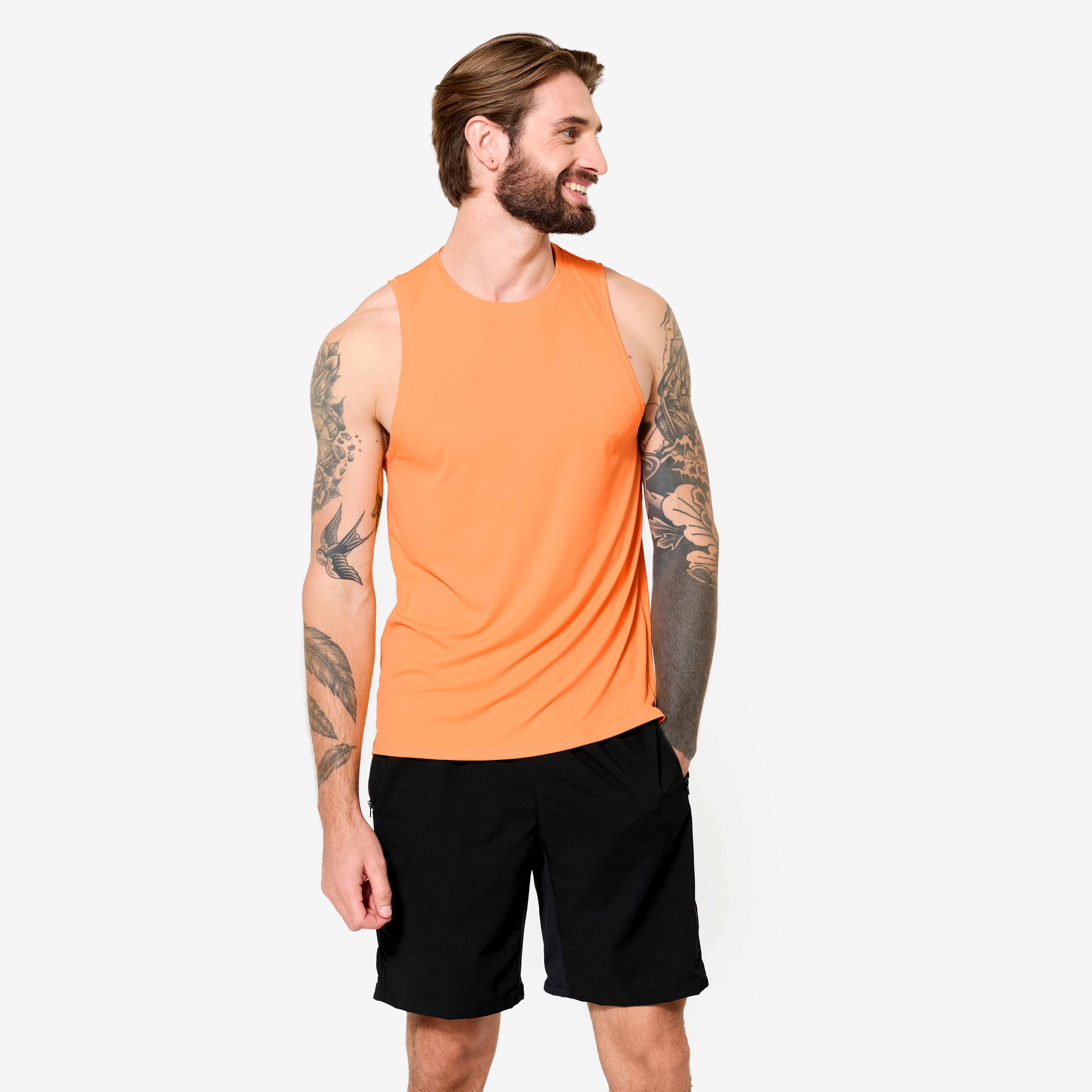 DOMYOS Pánske priedušné fitness tielko oranžové oranžová 349@L-DOMYOS
