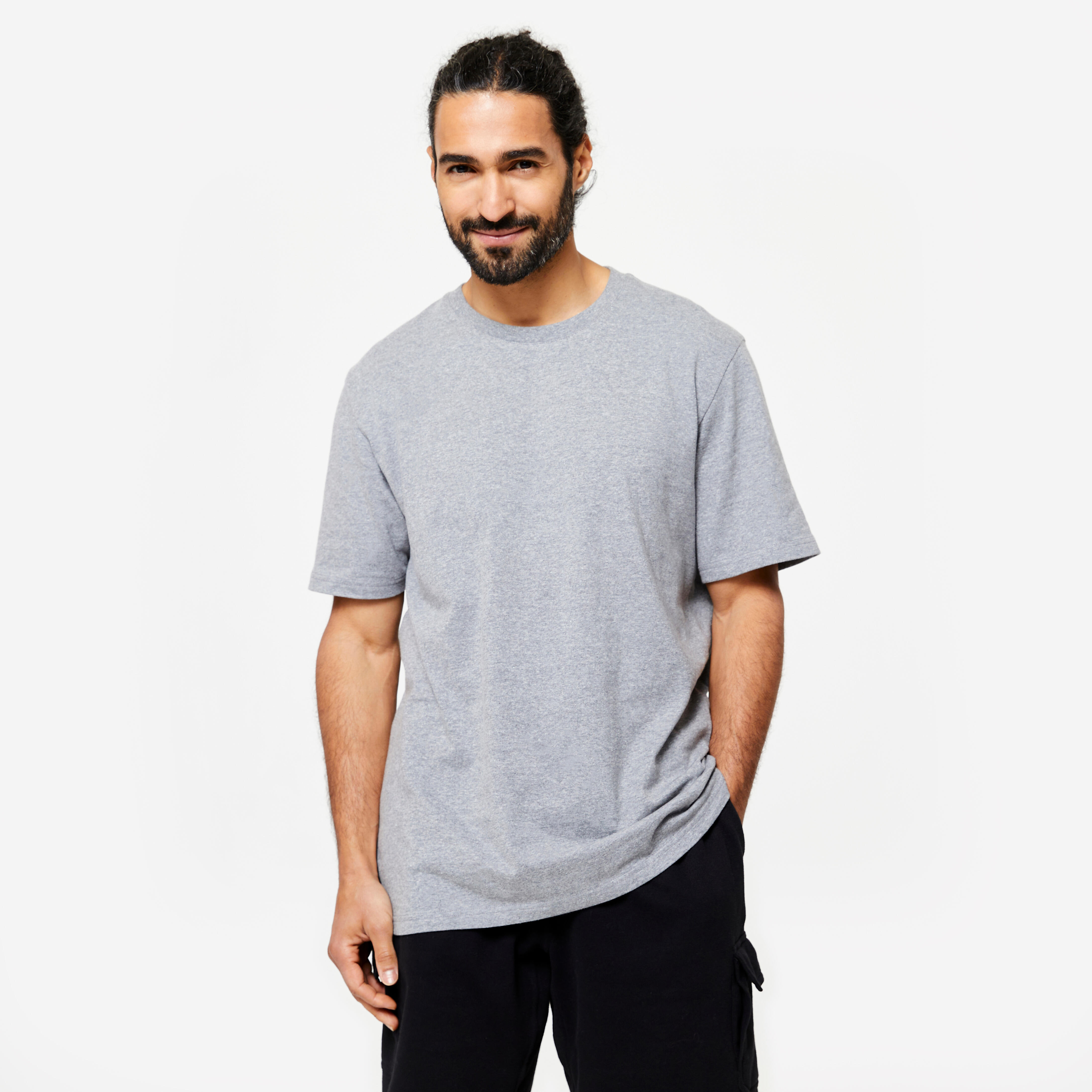 DOMYOS Pánske tričko na fitness 500 Essentials sivé šedá 4XL-DOMYOS