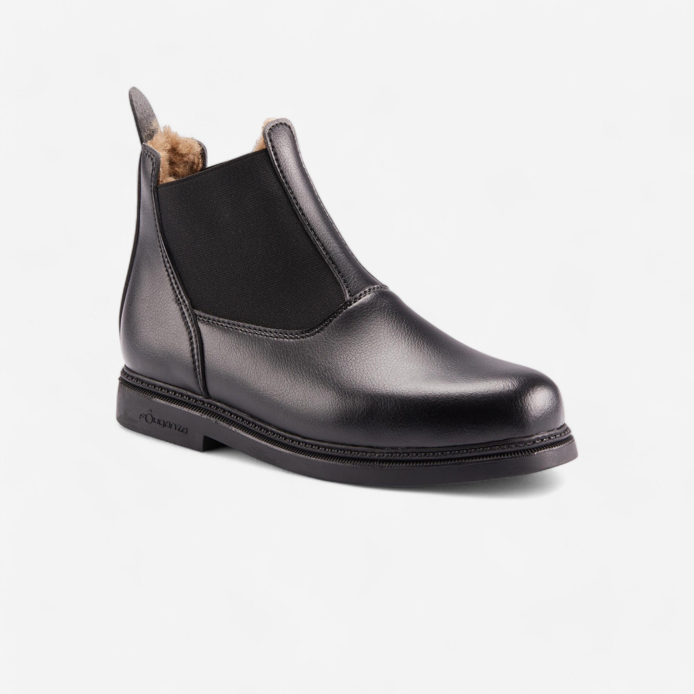 FOUGANZA Detská jazdecká obuv 160 Warm - perká čierna 274@35-FOUGANZA