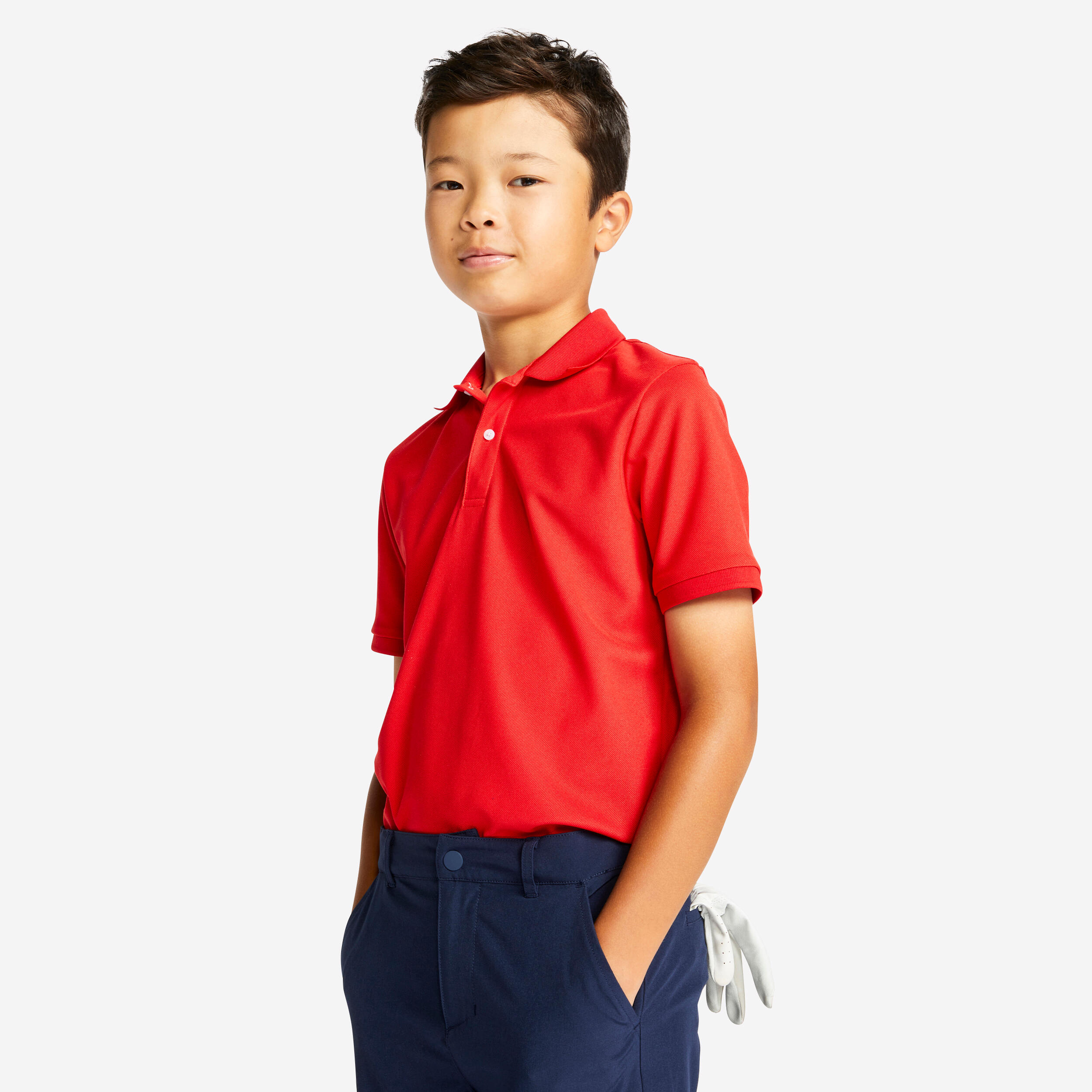 INESIS Detská golfová polokošeľa do mierneho počasia červená červená 131-140 cm-INESIS
