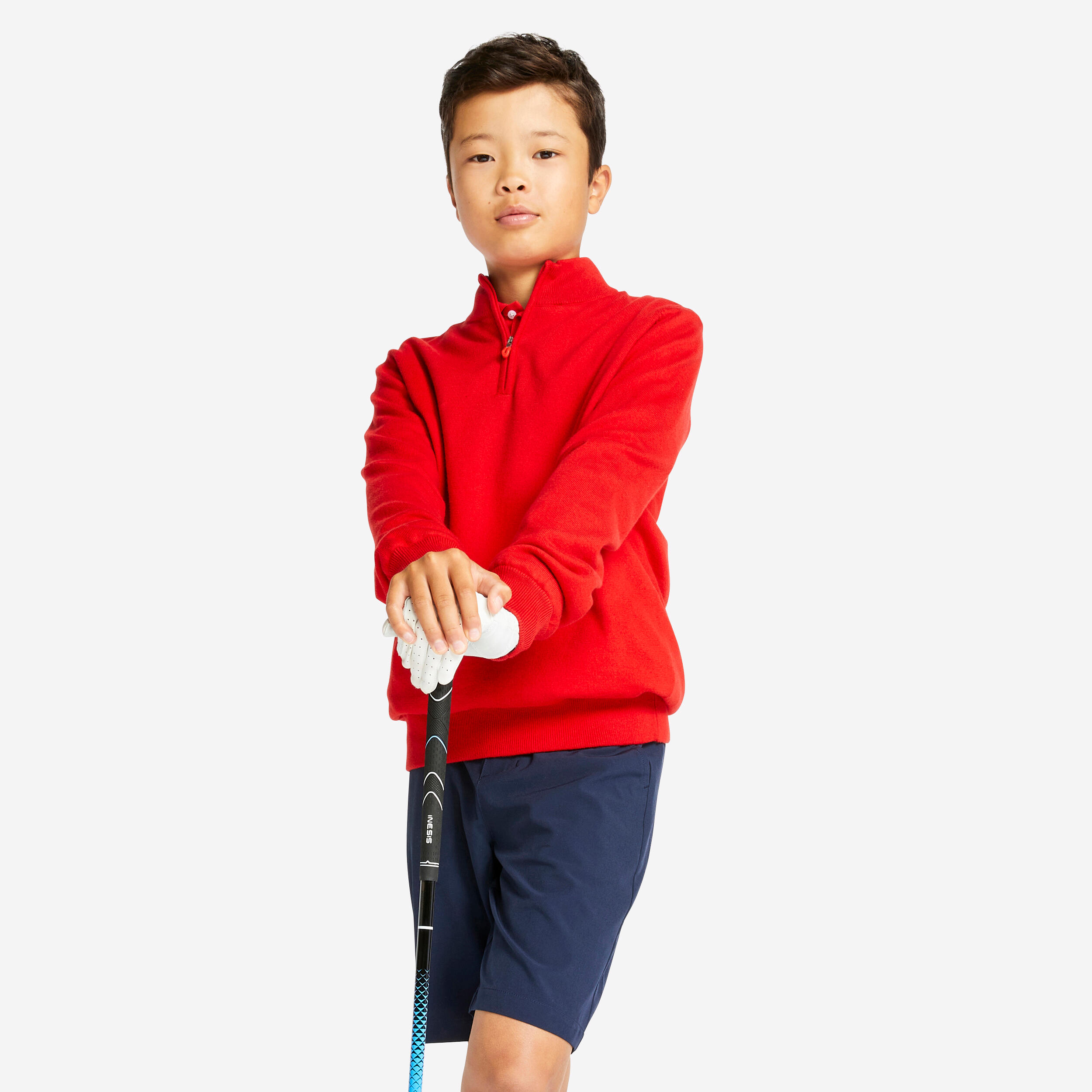 INESIS Detský golfový pulóver do vetra červený červená 131-140 cm-INESIS