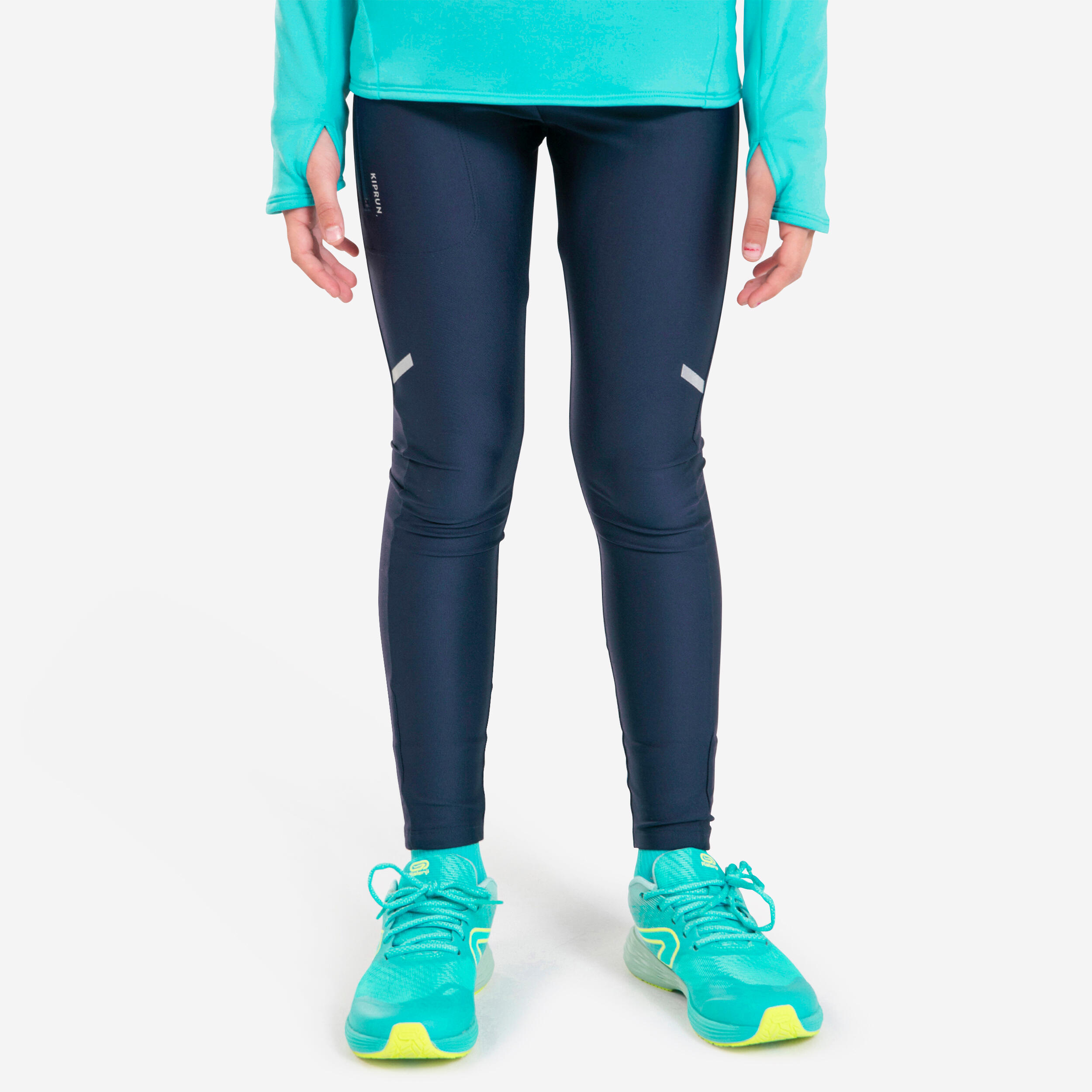KIPRUN Detské legíny AT 100 na atletiku tmavomodré 131-140 cm-KIPRUN
