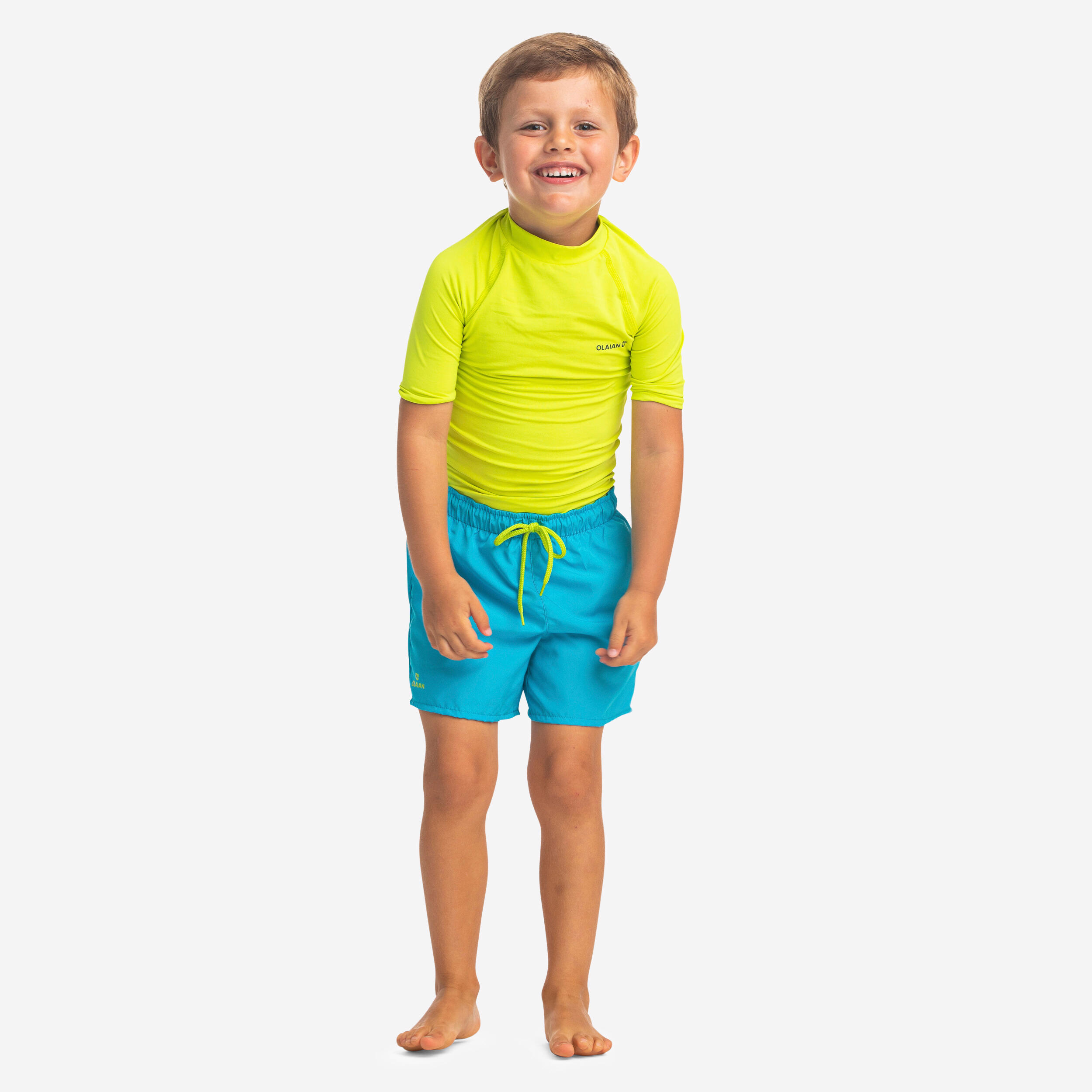 OLAIAN Chlapčenské plážové šortky Kid dlhé modro-tyrkysové modrá 113-122 cm-OLAIAN