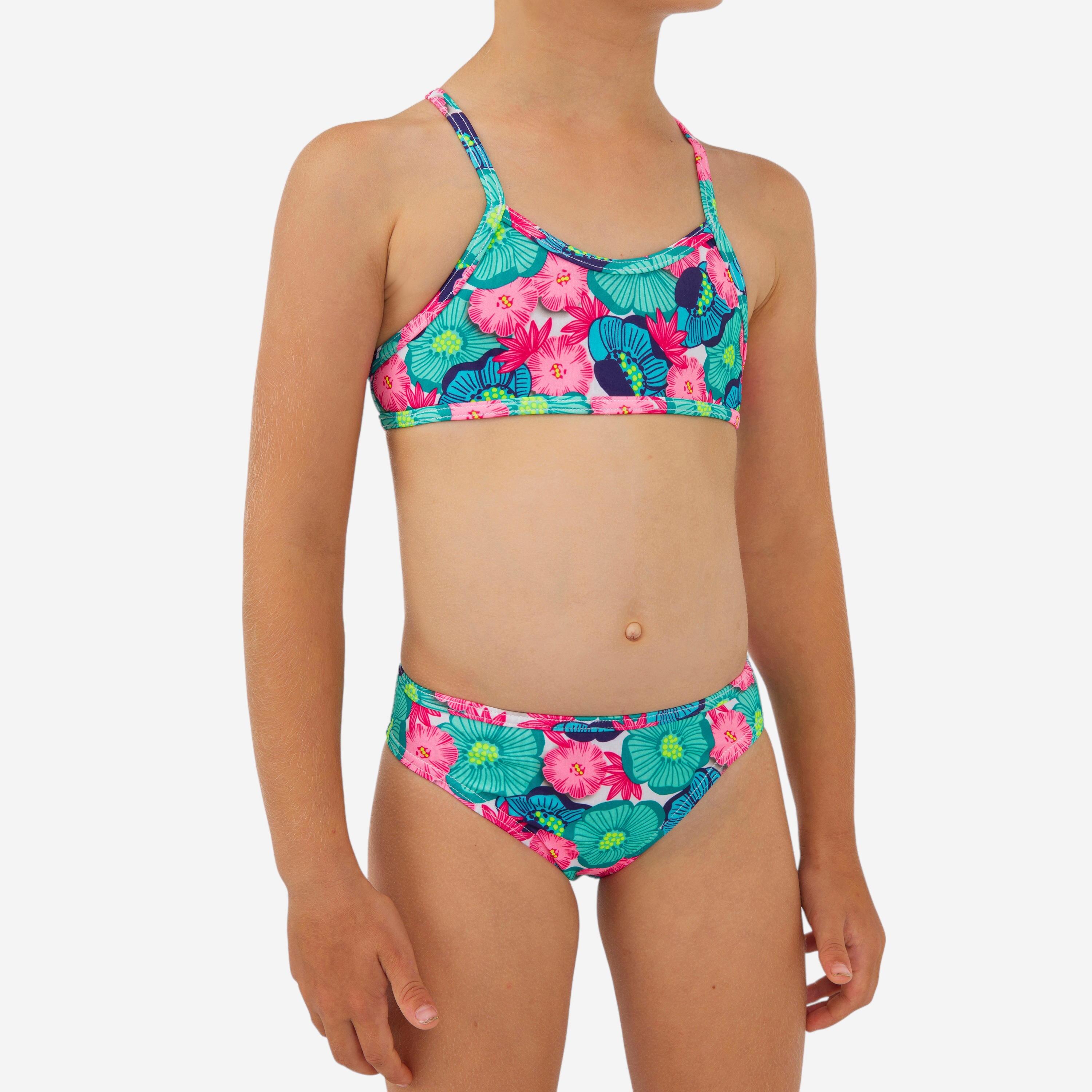 OLAIAN Dievčenské dvojdielne plavky na surf tyrkysové zelená 103-112 cm-OLAIAN