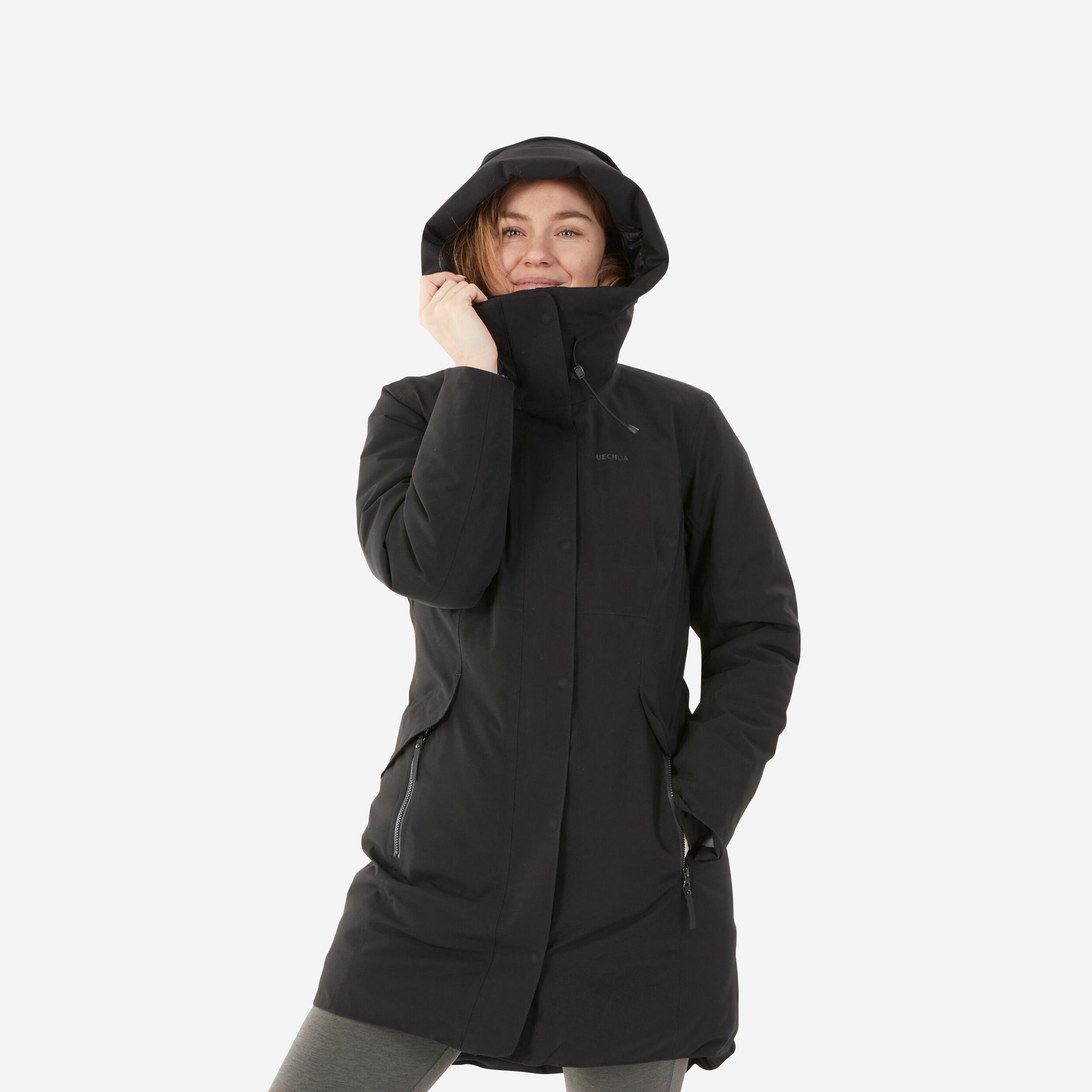 QUECHUA Dámska turistická parka NH500 nepremokavá do -10°C čierna 875@L-QUECHUA