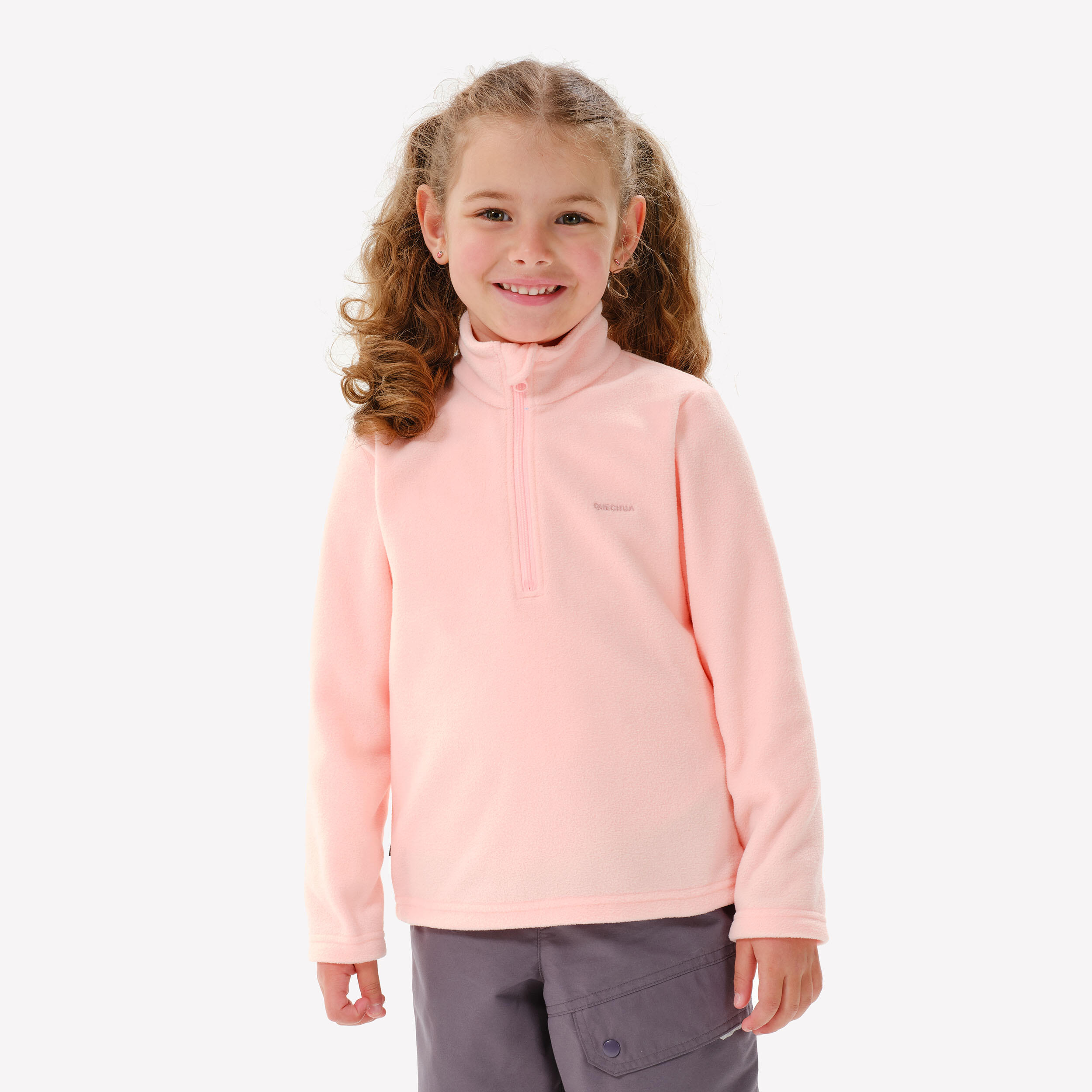 QUECHUA Detská turistická fleecová mikina MH100 pre 2 - 6 rokov ružová ružová 113-122 cm-QUECHUA