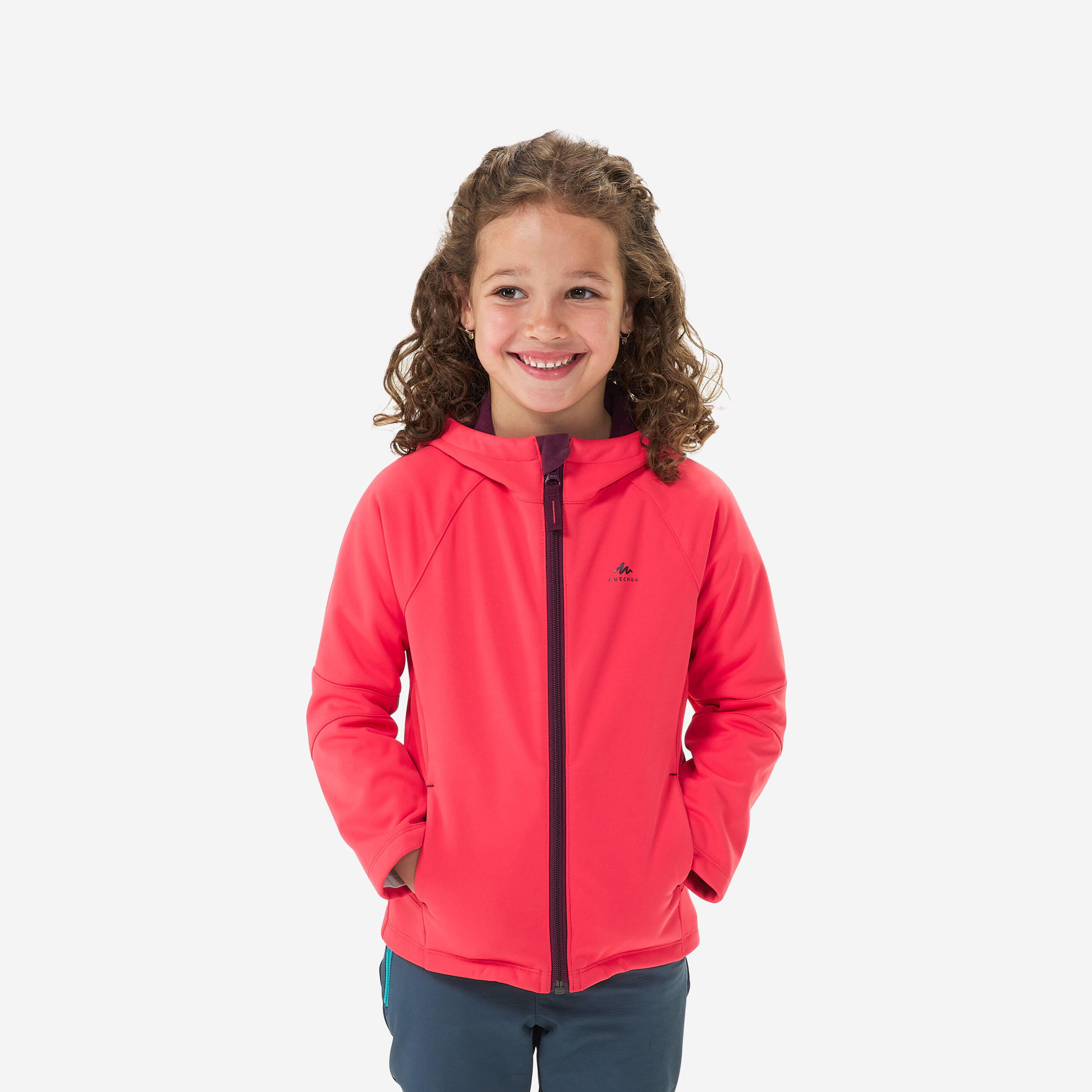 QUECHUA Detská turistická softshellová bunda MH550 pre 2 - 6 rokov ružová ružová 89-95 cm-QUECHUA