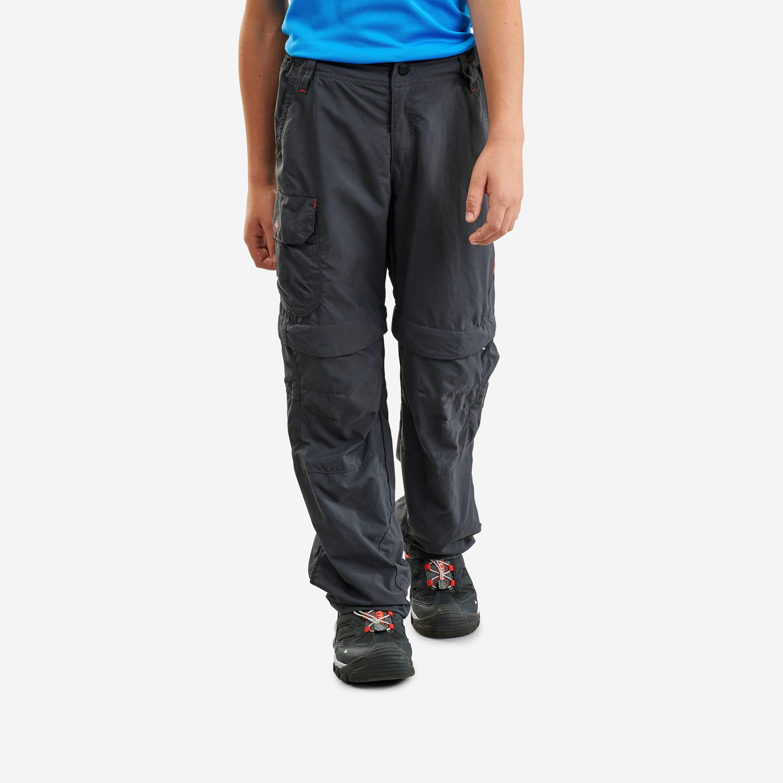 QUECHUA Detské turistické nohavice MH500 odopínateľné pre 7 až 15 rokov čierne šedá 131-140 cm-QUECHUA