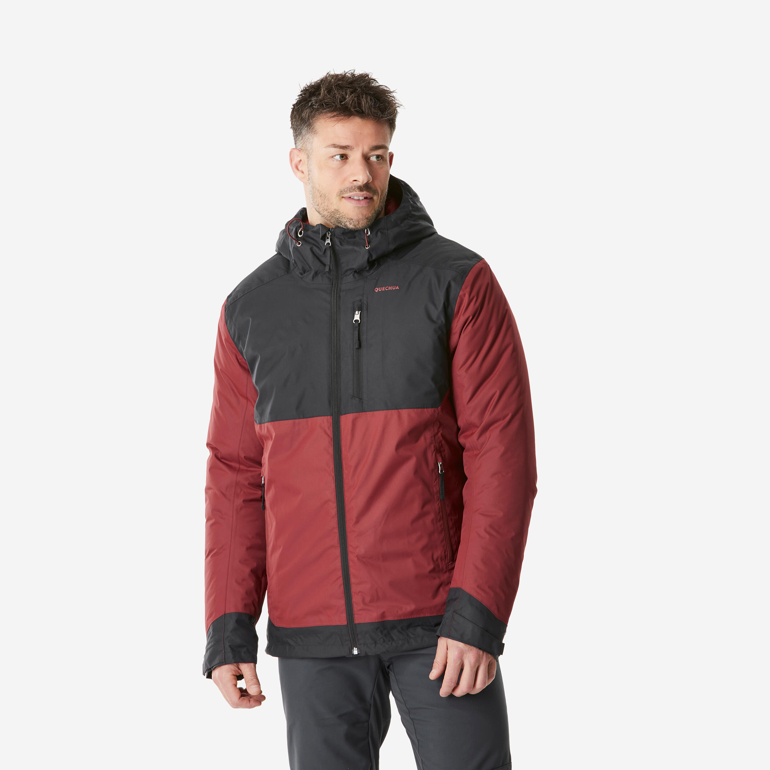 QUECHUA Pánska nepremokavá zimná bunda na turistiku SH500 do -10 °C zeleno-čierna 349@L-QUECHUA