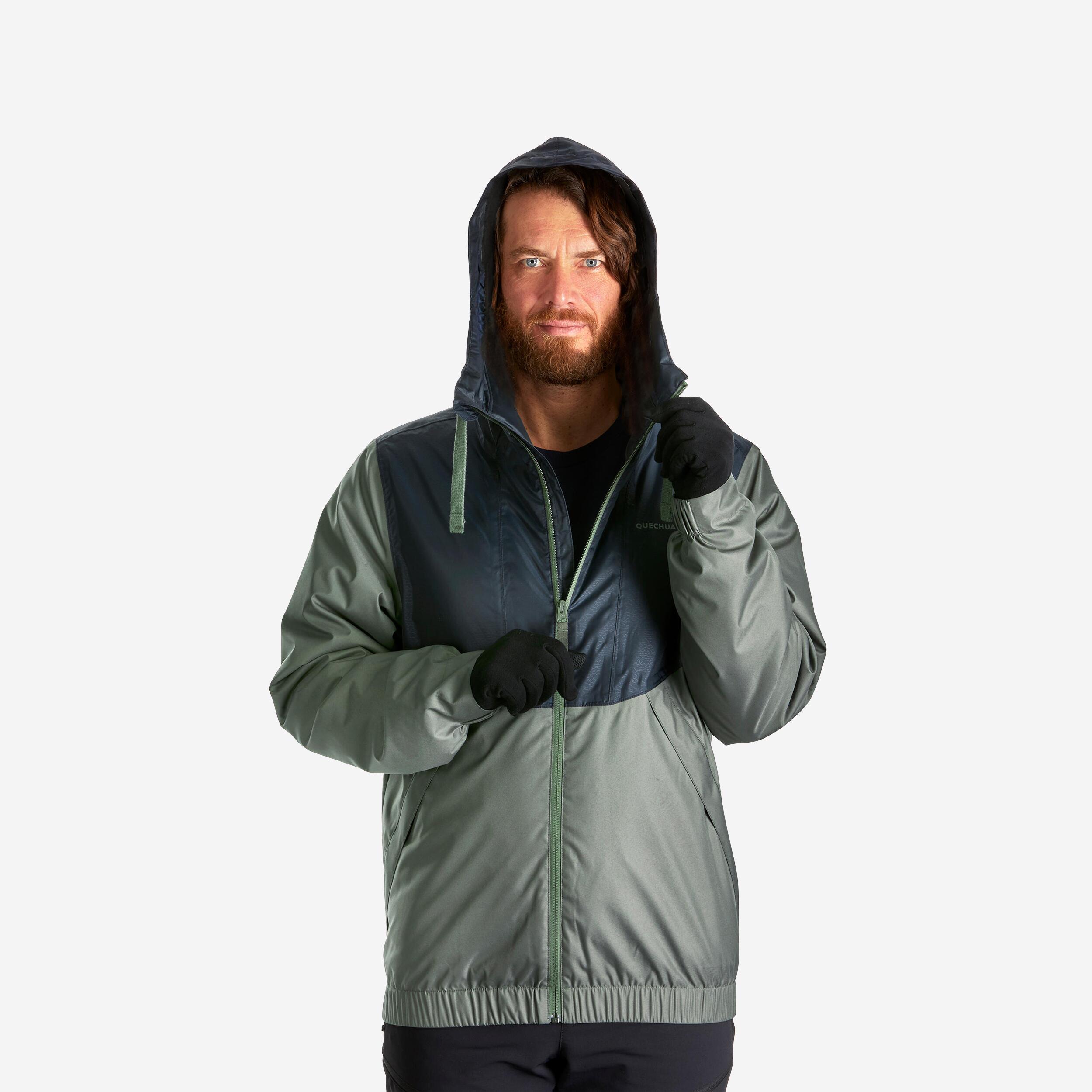QUECHUA Pánska turistická bunda SH100 nepremokavá do -5°C zelená 200@L-QUECHUA