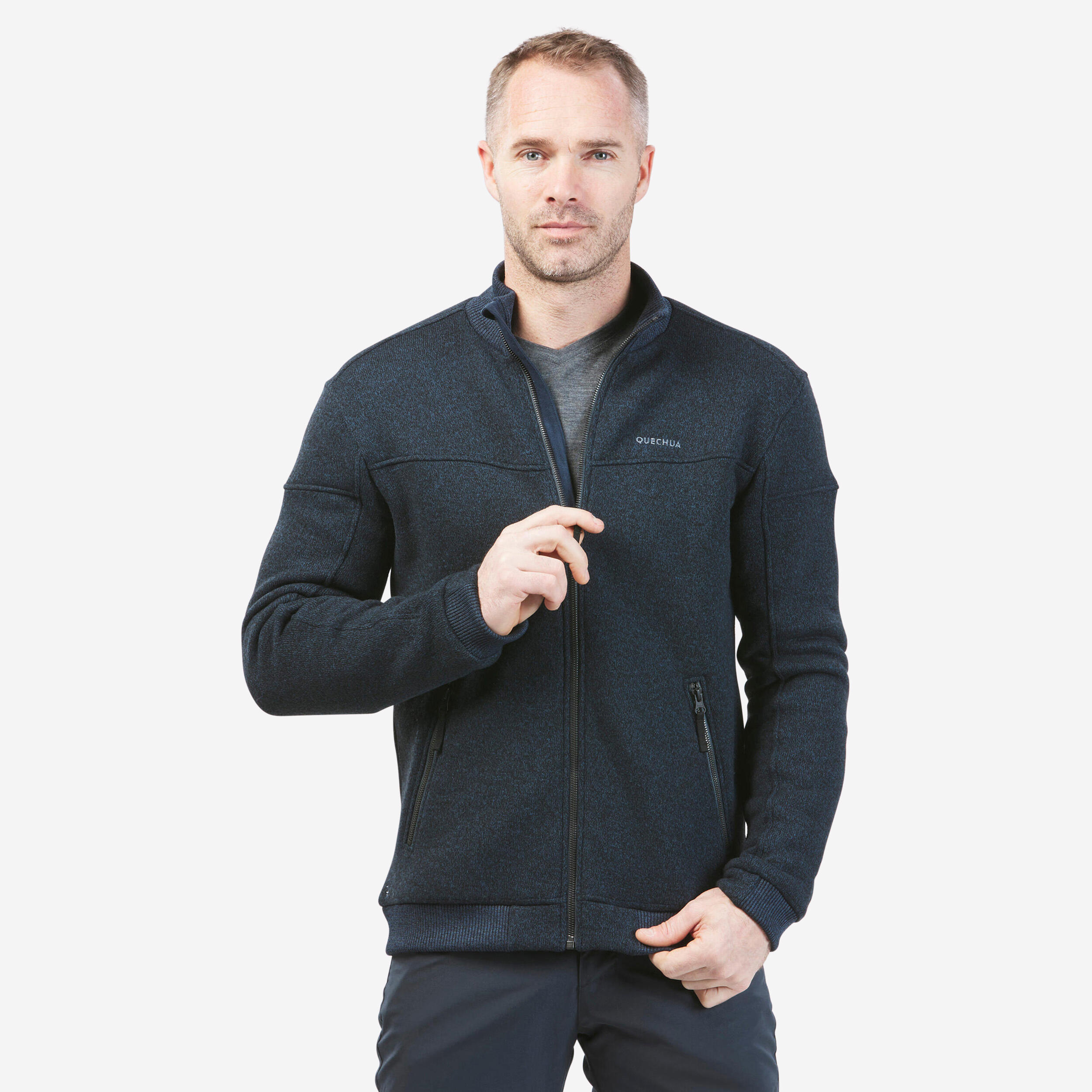 QUECHUA Pánska turistická mikina NH100 fleecová hrejivá modrá 349@3XL-QUECHUA