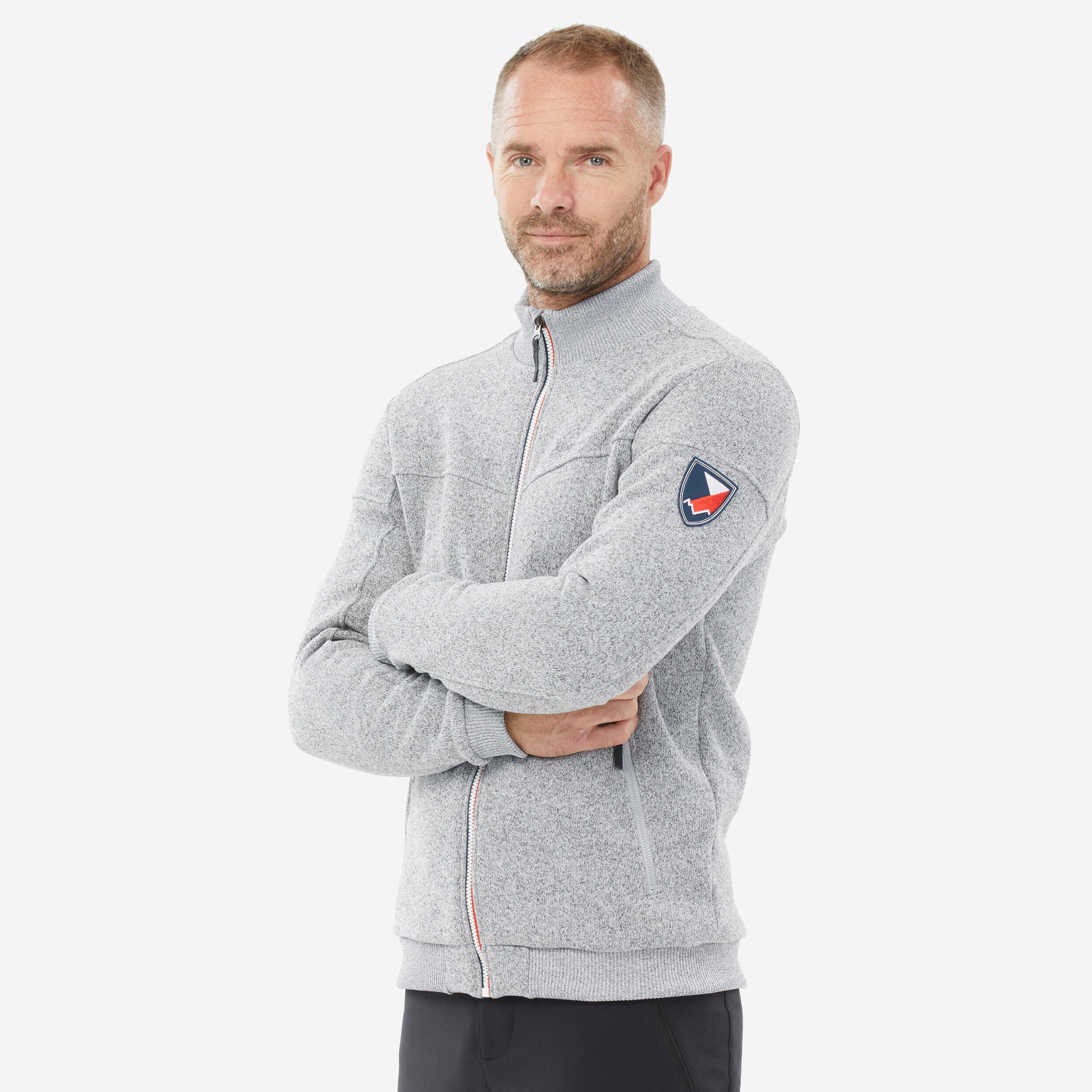 QUECHUA Pánska turistická mikina NH100 fleecová hrejivá sivá šedá 349@L-QUECHUA