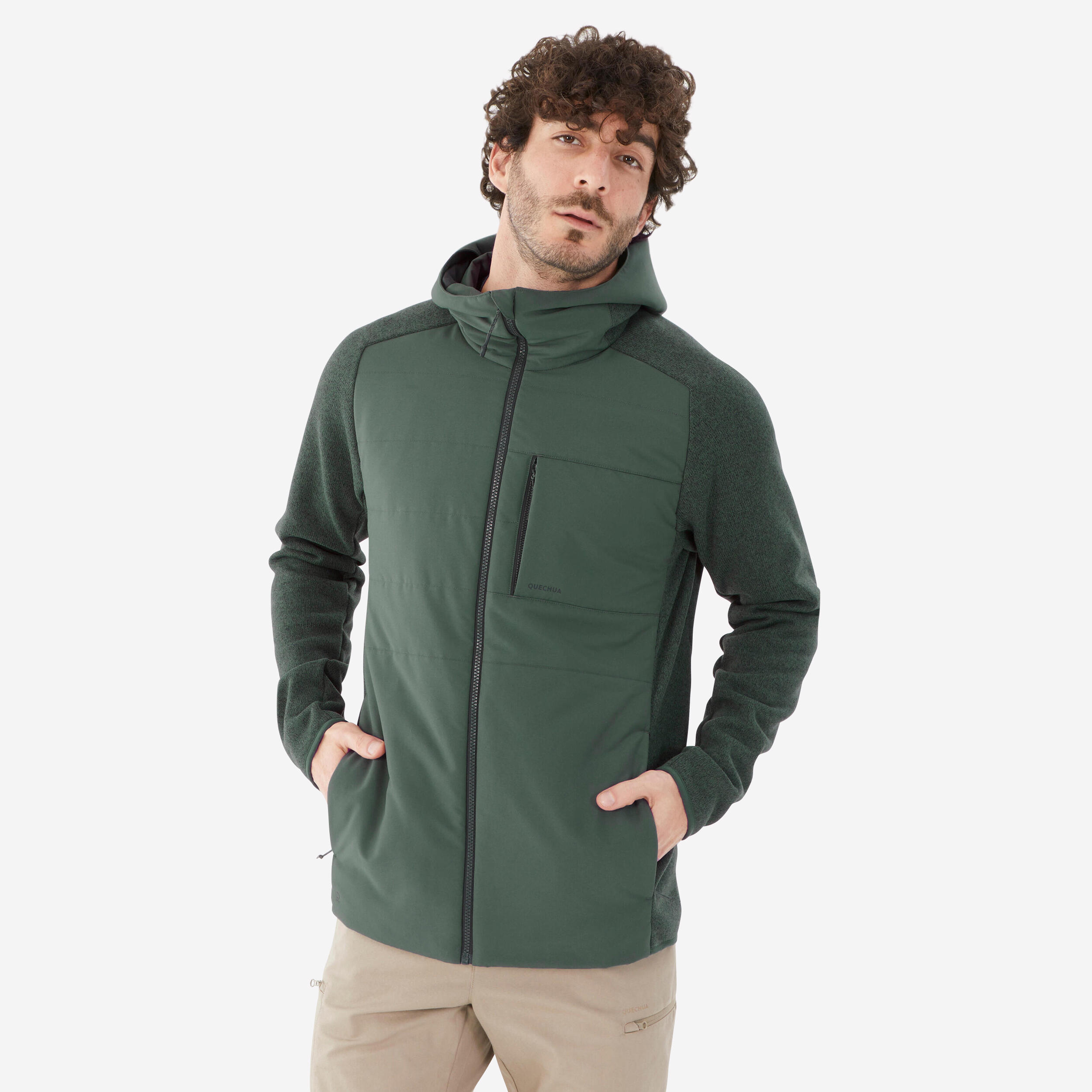 QUECHUA Pánska turistická mikina NH500 hybridná zelená 349@M-QUECHUA