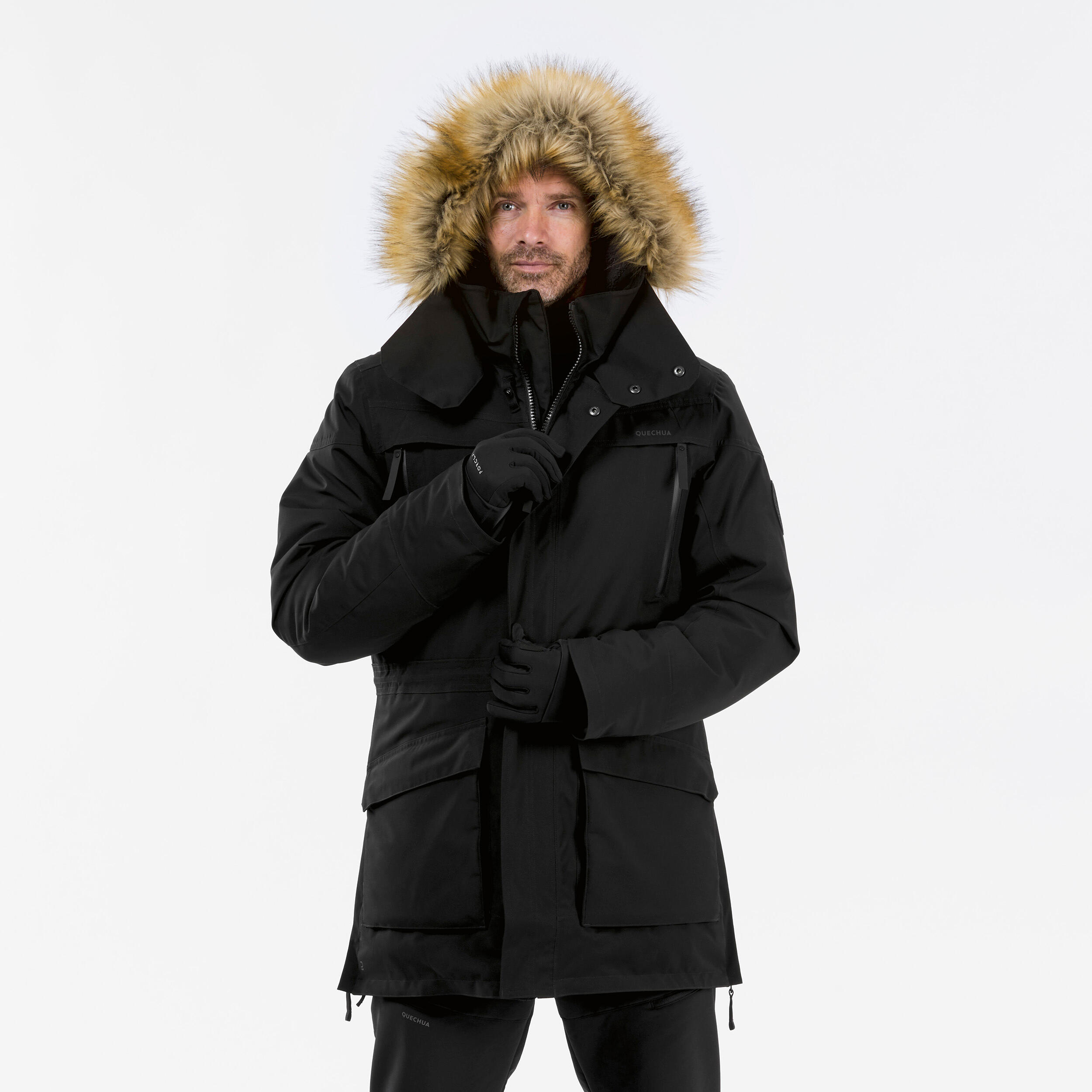 QUECHUA Pánska turistická parka NH900 nepremokavá do -20°C čierna 349@M-QUECHUA