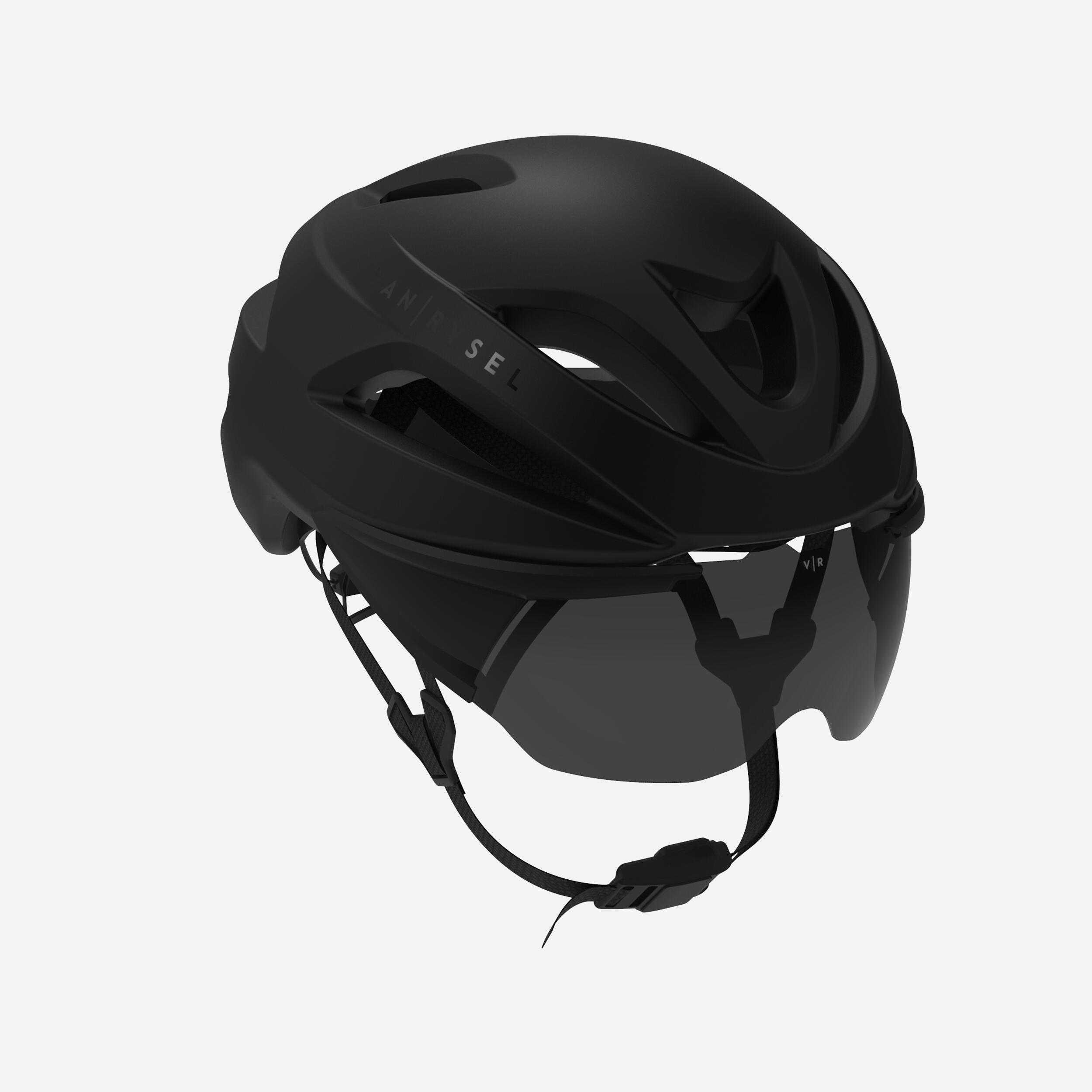 VAN RYSEL Prilba na triatlon s odnímateľným štítom kategórie 3 a mag. prackou matná čierna 55-59 cm-VAN RYSEL