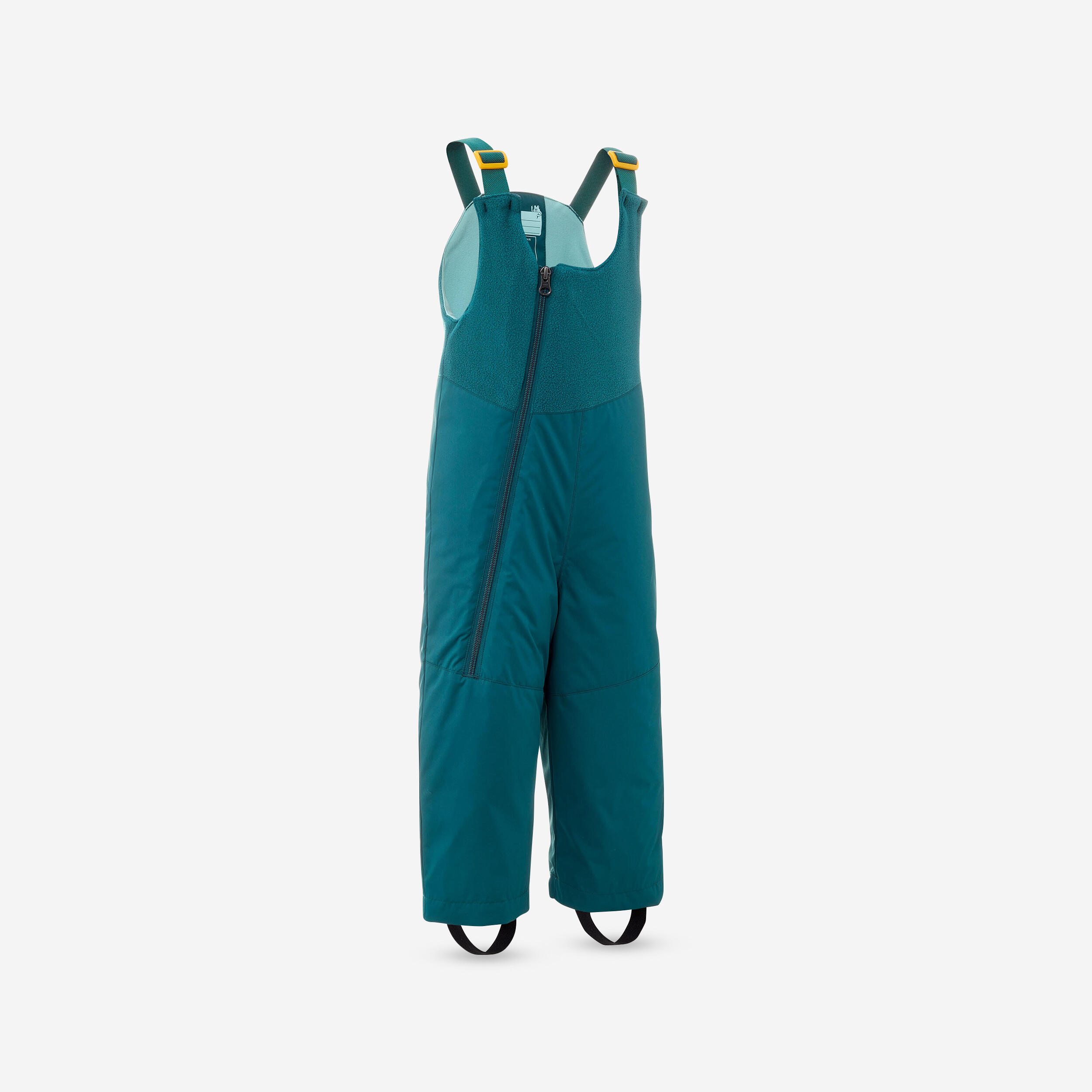 WEDZE Detské hrejivé lyžiarske náprsenkové nohavice 500 Warm zelené modrá 89-95 cm-WEDZE